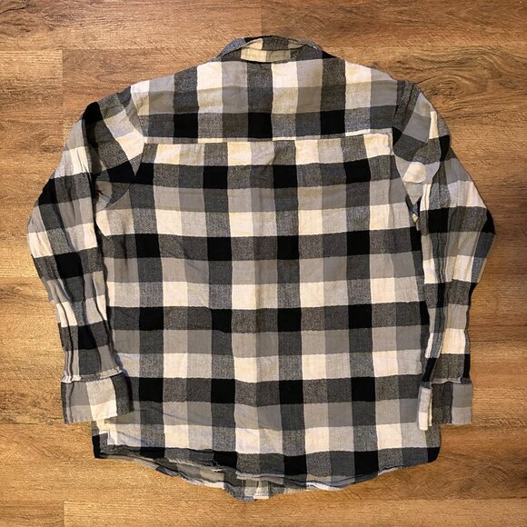 Club Room Casual Button Down Mens Medium Black White Plaid Rugged Flannel Shirt - Picture 2 of 6